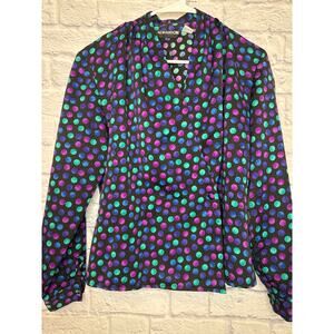 42 Madison Vintage Women's Wrap Blouse Long Sleeve Multi-Color Polka Dot SZ 8
